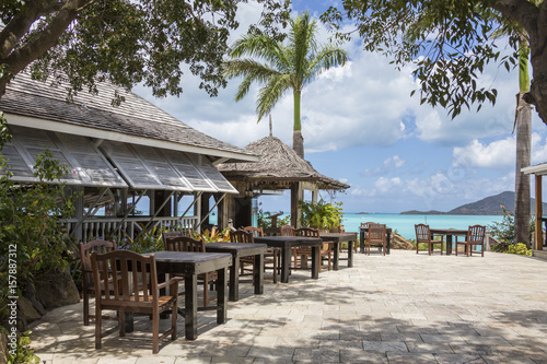 Typical restaurant surrounded by the Caribbean Sea Ffryes Beach Sheer Rocks Antigua and Barbuda Leeward Island West Indies