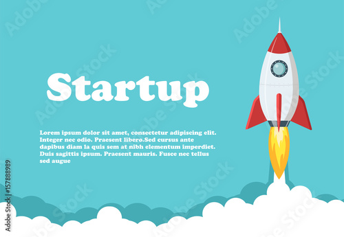 Rocket launch illustration. Business or project startup banner concept. Flat style vector illustration.