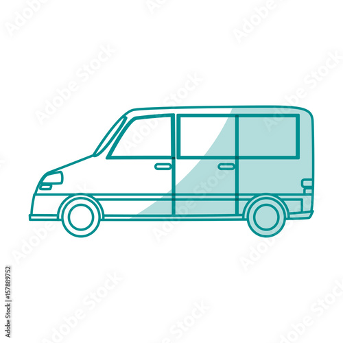 Flat line monocromatic minivan over white background vector illustration