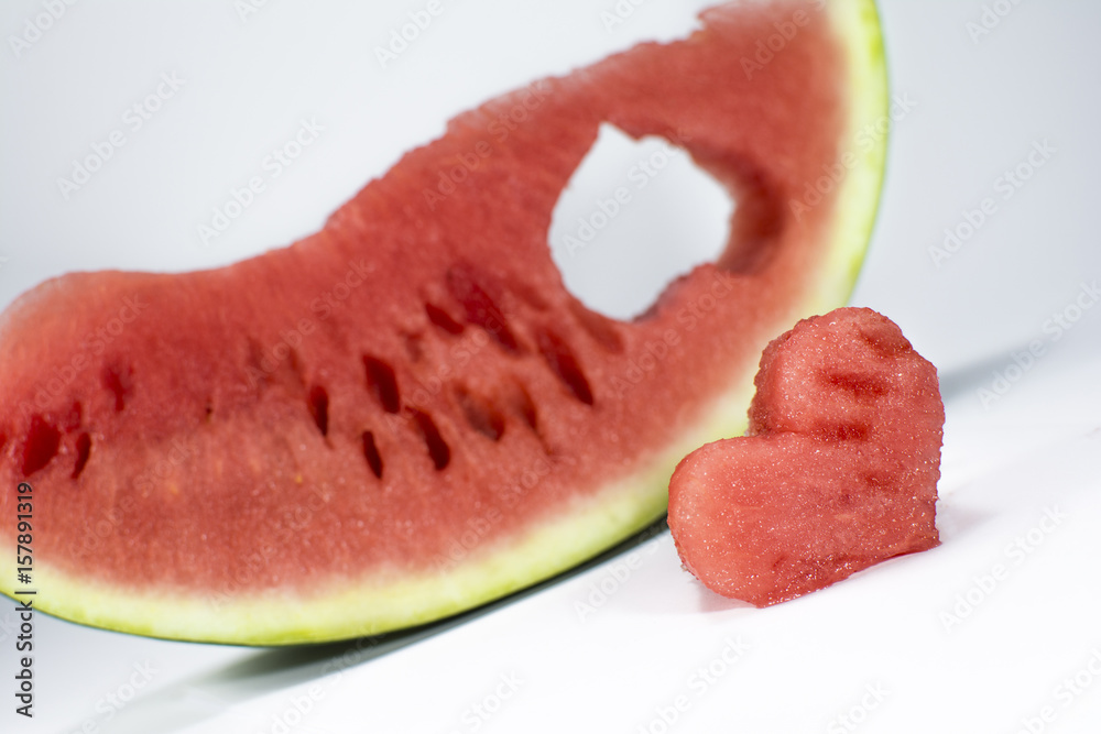 Beautifully cut watermelon slices. Beautiful ripe watermelon close-up. Beautifully cut watermelon slices. Beautiful ripe watermelon close-up.