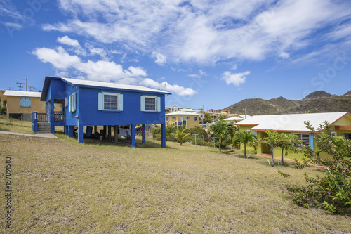 Colorful houses of a village on a spring sunny day Montserrat Caribbean Leeward Islands Lesser Antilles