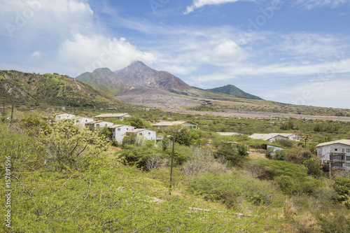 View of the haze around the peak of SoufriÃ¨re Hills volcano Montserrat Caribbean Leeward Islands Lesser Antilles