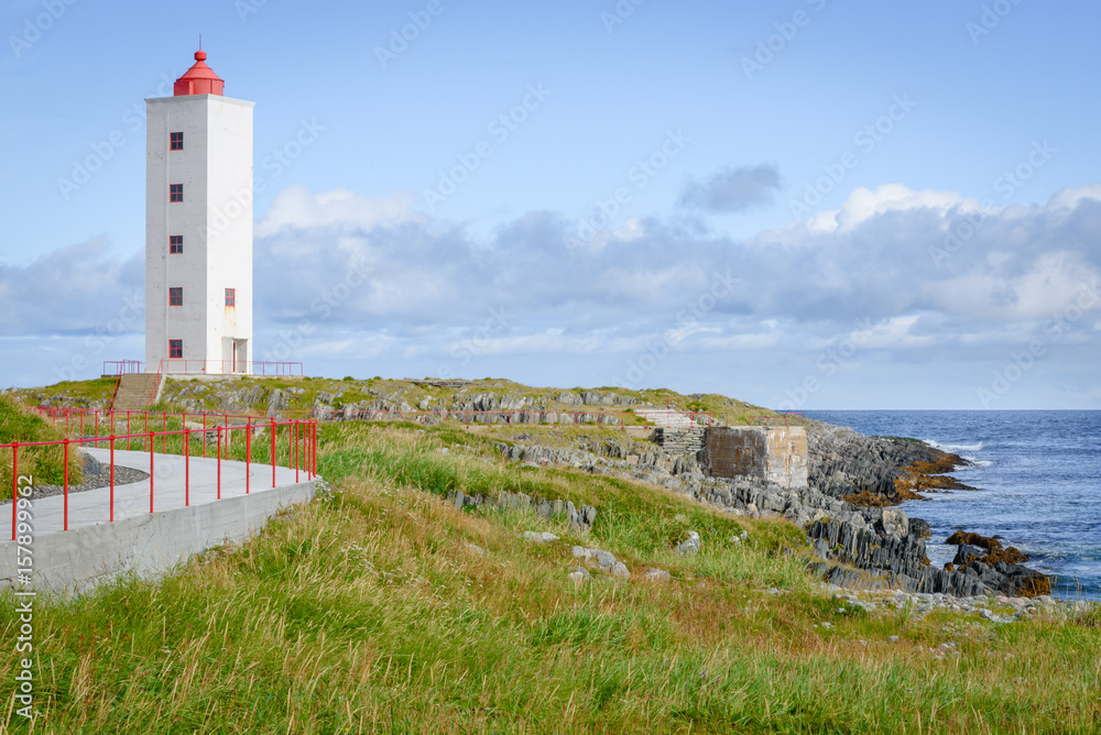 Picturesque lighthouse Kjølnes near Berlevåg, Finnmark, Norway