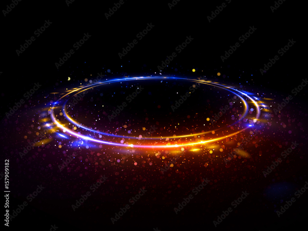 Abstract background. luminous swirl. Elegant glowing circle. Bright spiral. Glow ribbon. Empty space. .Sparkling particle. Space tunnel. Glossy orbit. Colorful ellipse. Glint galaxy. Oval stage