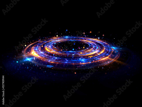 Abstrakcyjne tło. świetlisty wir. Eleganckie świecące koło. Jasna spirala. Świecąca wstążka. Pusta przestrzeń. Cząstka iskierka. Tunel kosmiczny. Błyszcząca orbita. Kolorowa elipsa. Błyszcząca galaktyka. Owalny etap