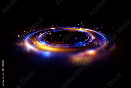 Abstrakcyjne tło. świetlisty wir. Eleganckie świecące koło. Jasna spirala. Świecąca wstążka. Pusta przestrzeń. Cząstka iskierka. Tunel kosmiczny. Błyszcząca orbita. Kolorowa elipsa. Błyszcząca galaktyka. Owalny etap