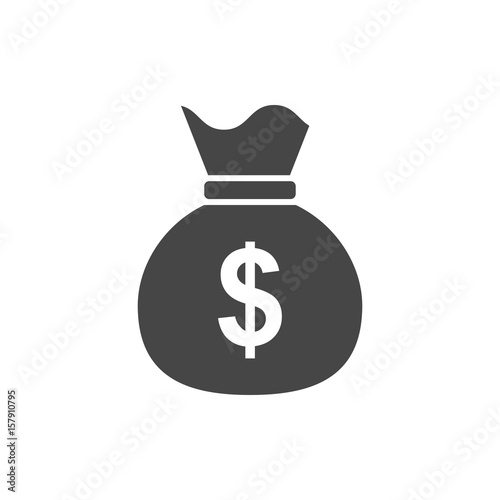 Bag of coins with dollar sign on it. Flat style icon black silhouette. Vector illustration