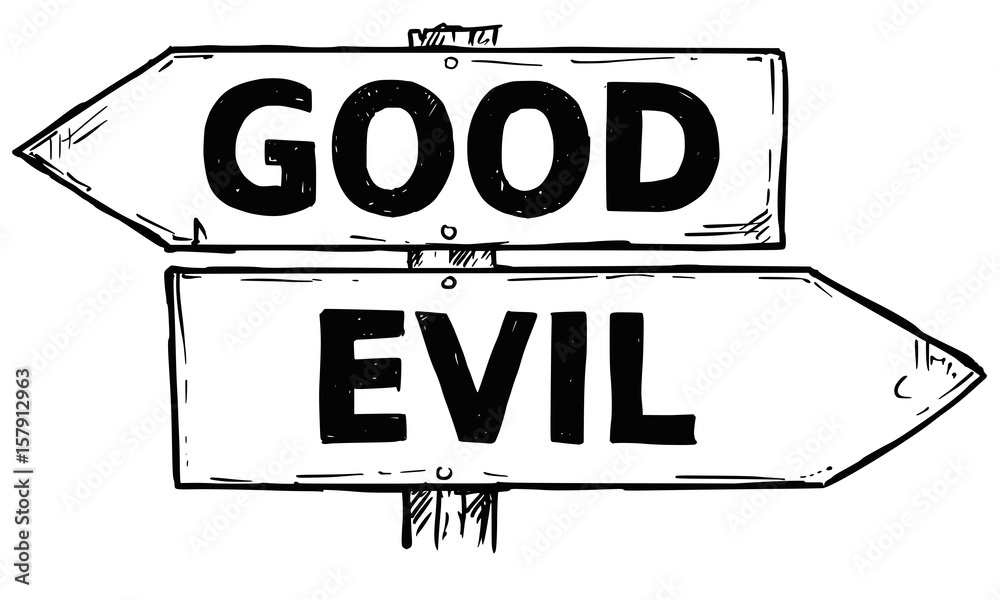 Cartoon Vector Direction Sign with Two Decision Arrows Good and Evil Stock  Vector | Adobe Stock