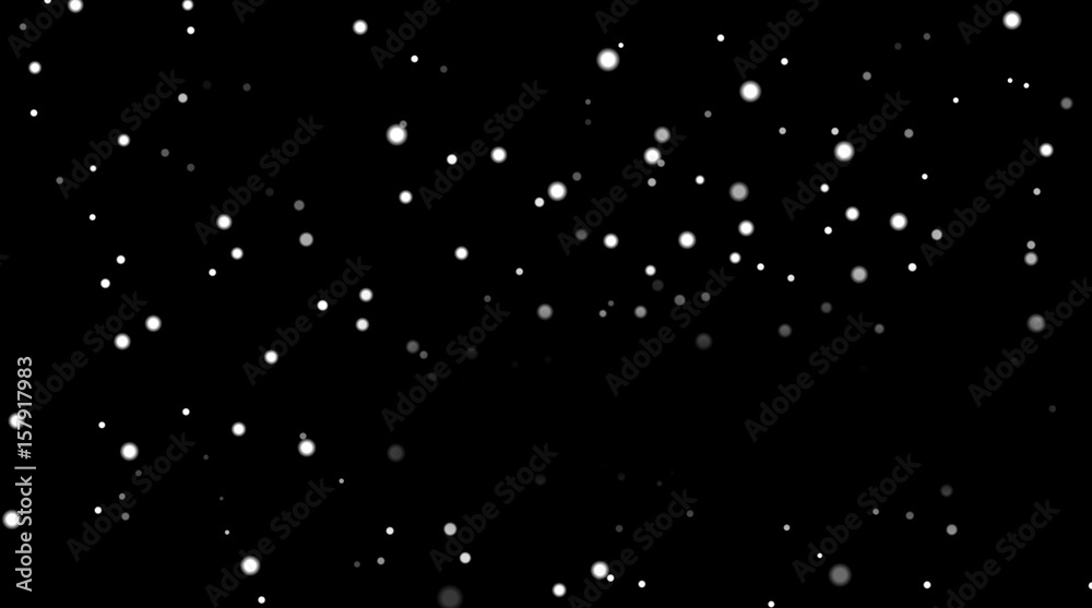 White snow on black background. Winter abstract texture with falling silver snow. Splash spray dust design for Christmas card, Happy New Year pattern. Confetti border template Vector illustration