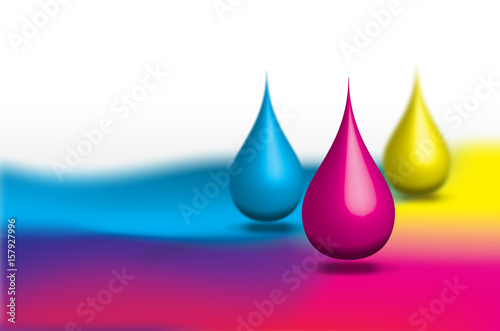 Print production  Abstract background of Cyan  Magenta and Yellow color drops
