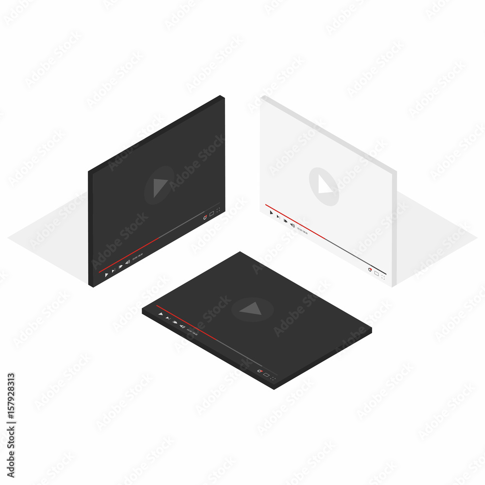 Isometric set of video player interface for web and mobile apps. Video player concept Isometric set of video player interface for web and mobile apps. Video player concept