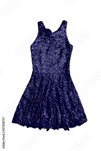 blue sequin party dress, isolated on white background