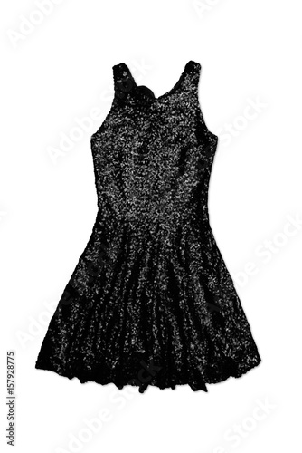black sequin party dress, isolated on white background