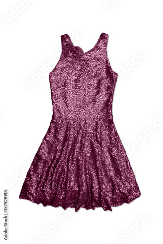 bordeaux red sequin party dress, isolated on white background