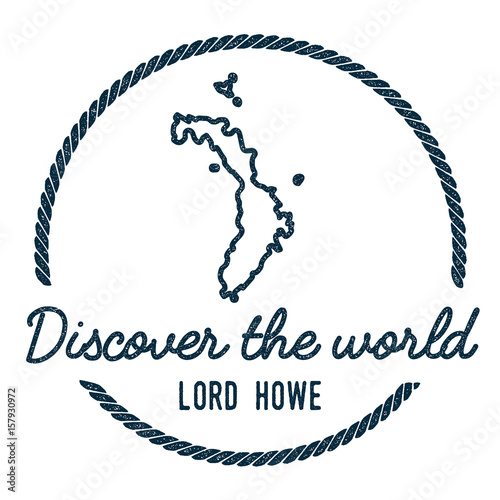 Lord Howe Island Map Outline. Vintage Discover the World Rubber Stamp with Island Map. Hipster Style Nautical Insignia, with Round Rope Border. Travel Vector Illustration.