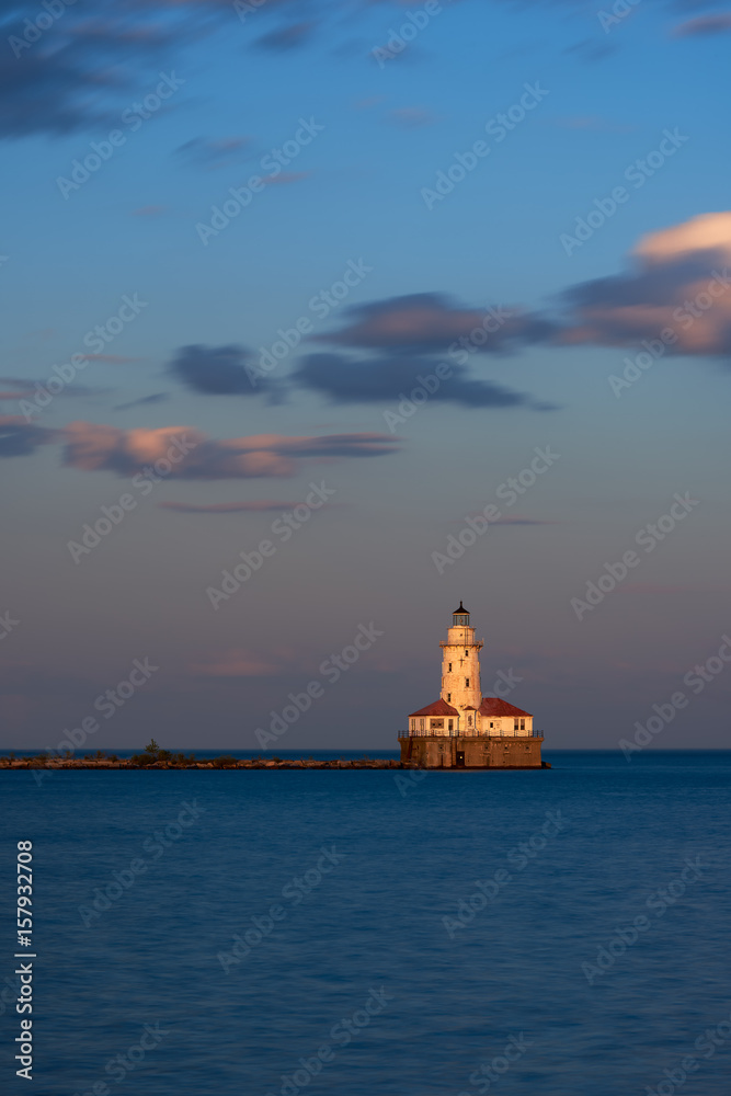 Chicago Harbor Light at sunset Chicago Harbor Light at sunset