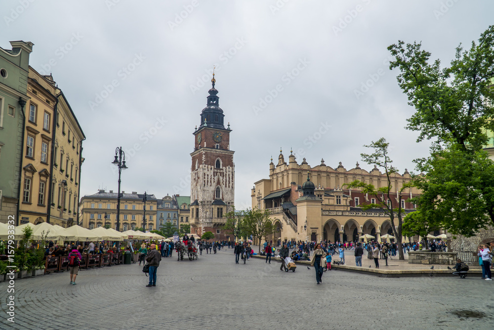 Town Hall Tower and Cloth Hall on Main Square of the Old Town of Krakow