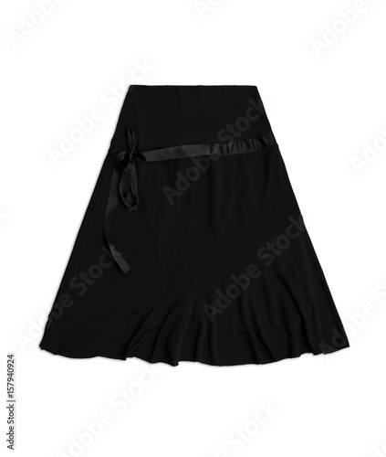 black soft a-shape skirt with satin ribbon isolated on white background