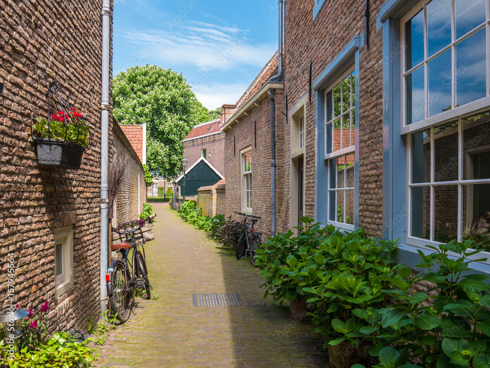 Alley in old town of Brielle, Netherlands