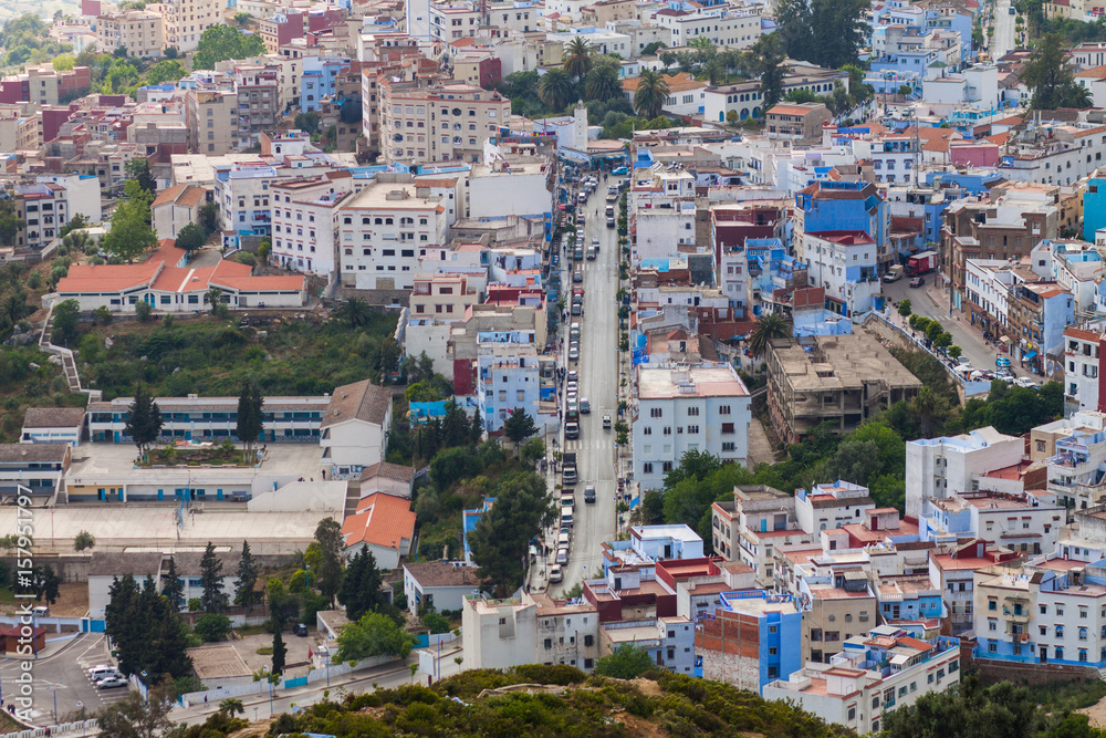 cityscape view of houses and streets in Chefchaouen