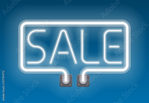 Neon light speech bubble sale message sign. Neon tube frame with glow effect. Vector illustration