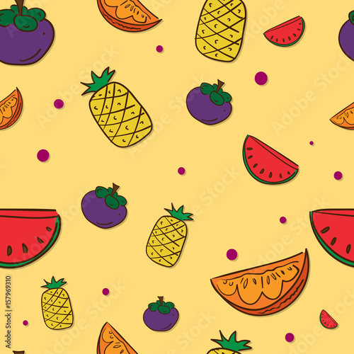 Fototapeta Naklejka Na Ścianę i Meble -  pattern fruit mangosteen pineapple watermelon orange