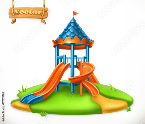 Playground slide. Play area for children, 3d vector icon