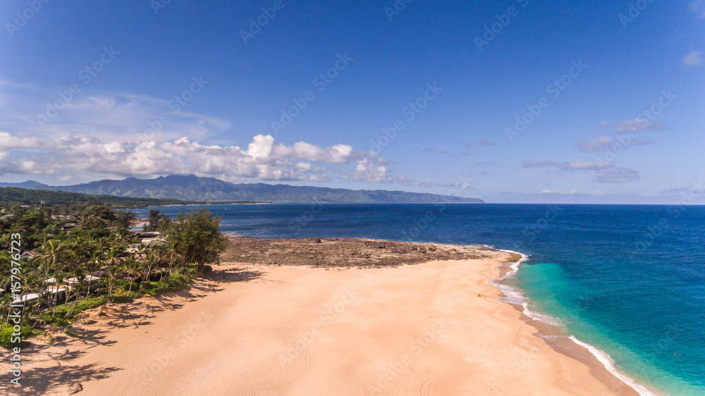 Fototapeta premium Aerial over the beach on the north shore of Oahu Hawaii