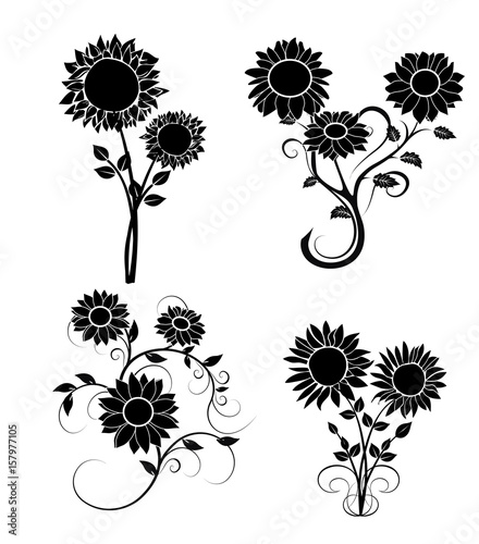 set of sunflowers silhouette 2