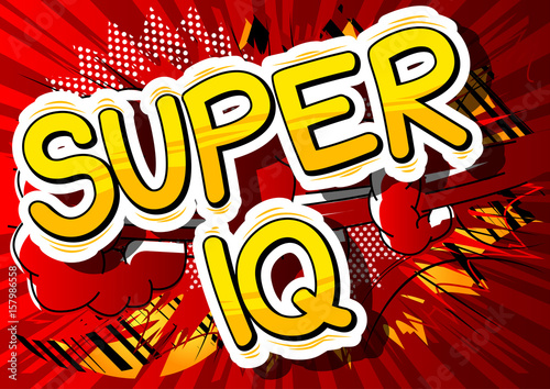 Super IQ - Comic book style phrase on abstract background.