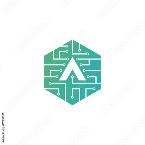 A Letter, Modern Chip Connection Logo Template Design