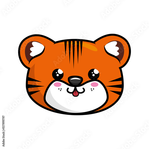 kawaii tiger animal icon over white background. colorful design. vector illustration