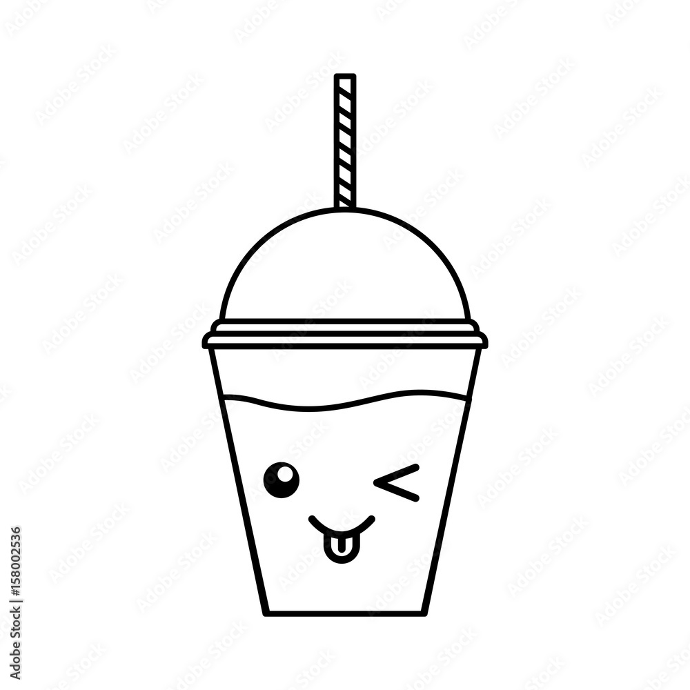 cute kawaii line icon milkshake plastic cup vector graphic design ...