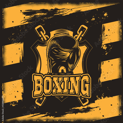 Vector conceptual motivational poster for a boxing club, boxing hall with a silhouette of a boxing glove. Excellent advertising poster for the championship boxing