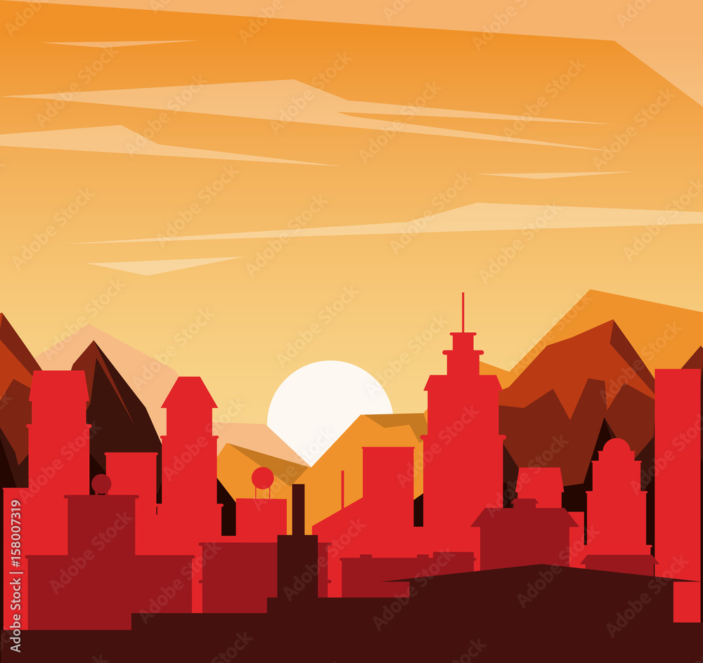colorful background of landscape of city in the sunset vector illustration
