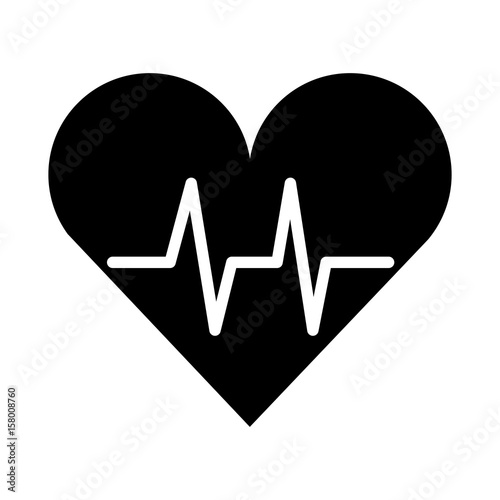 black icon heart beat pulse cartooon vector graphic design