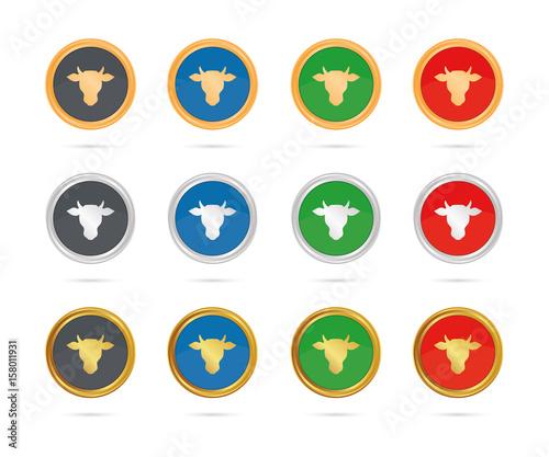 Kuh - Kopf - Buttons Set - Bronze, Silber, Gold