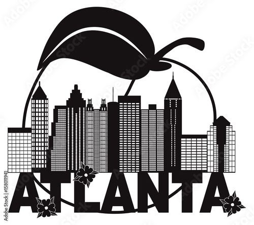 Atlanta Skyline Peach Dogwood Black White Text vector Illustration