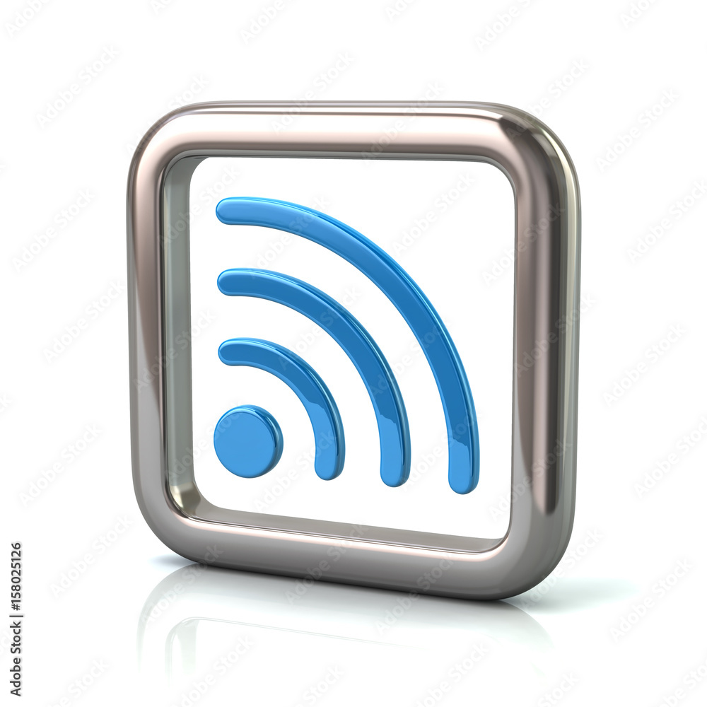 Metallic rounded square frame with blue RSS icon Metallic rounded square frame with blue RSS icon