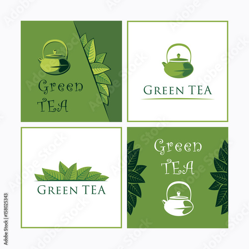 Collection of vector illustrations green tea theme.