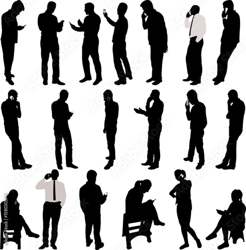 people silhouettes with phone - vector