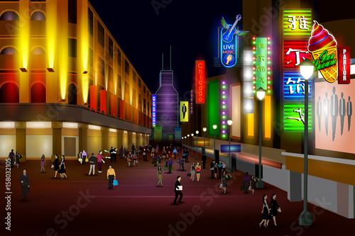 City nightlife of Chicago Shanghai street