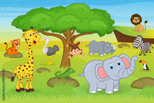 Canvas Print animals in safari - vector illustration, eps