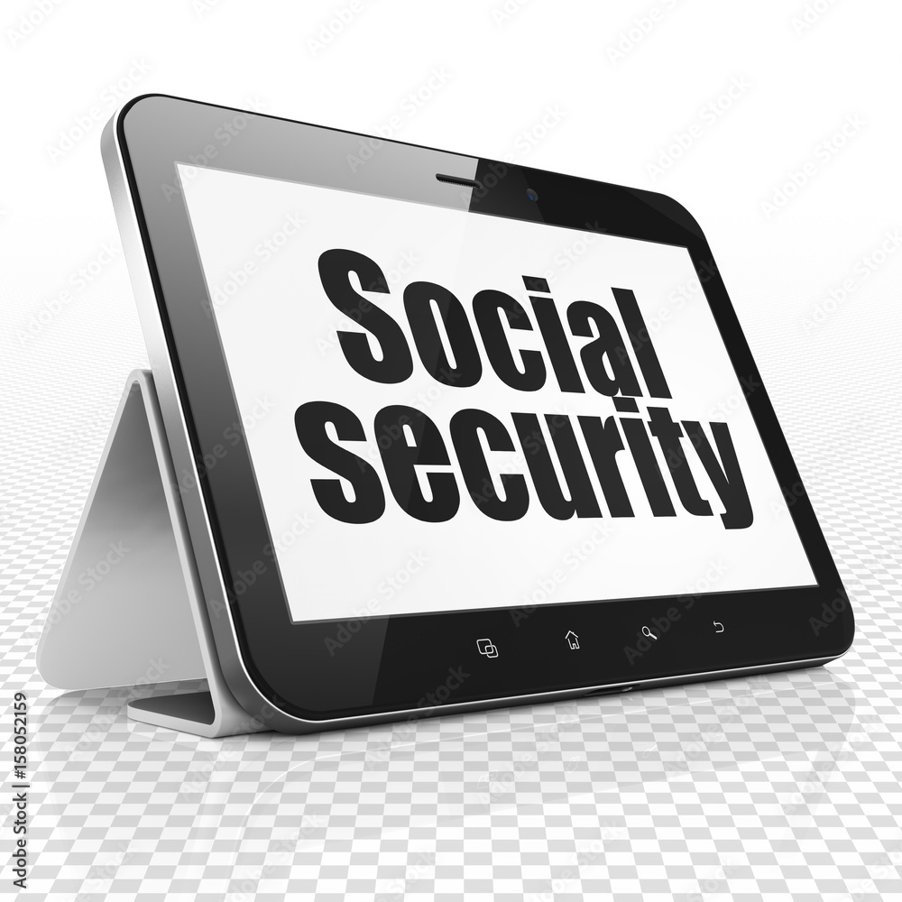 Protection concept: Tablet Computer with Social Security on display Protection concept: Tablet Computer with Social Security on display