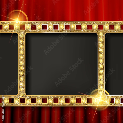 gold film on the curtain backdrop.