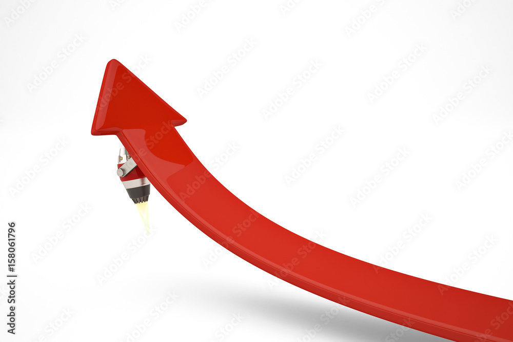 Jet engine on red arrows growing concept.3D illustration. Jet engine on red arrows growing concept.3D illustration.