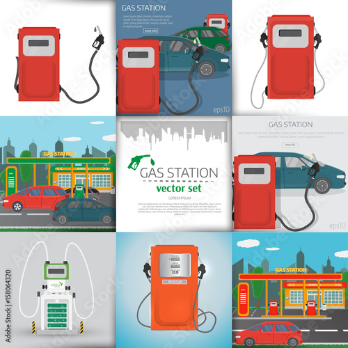 Big vector set .Gas station infographics elements and background.