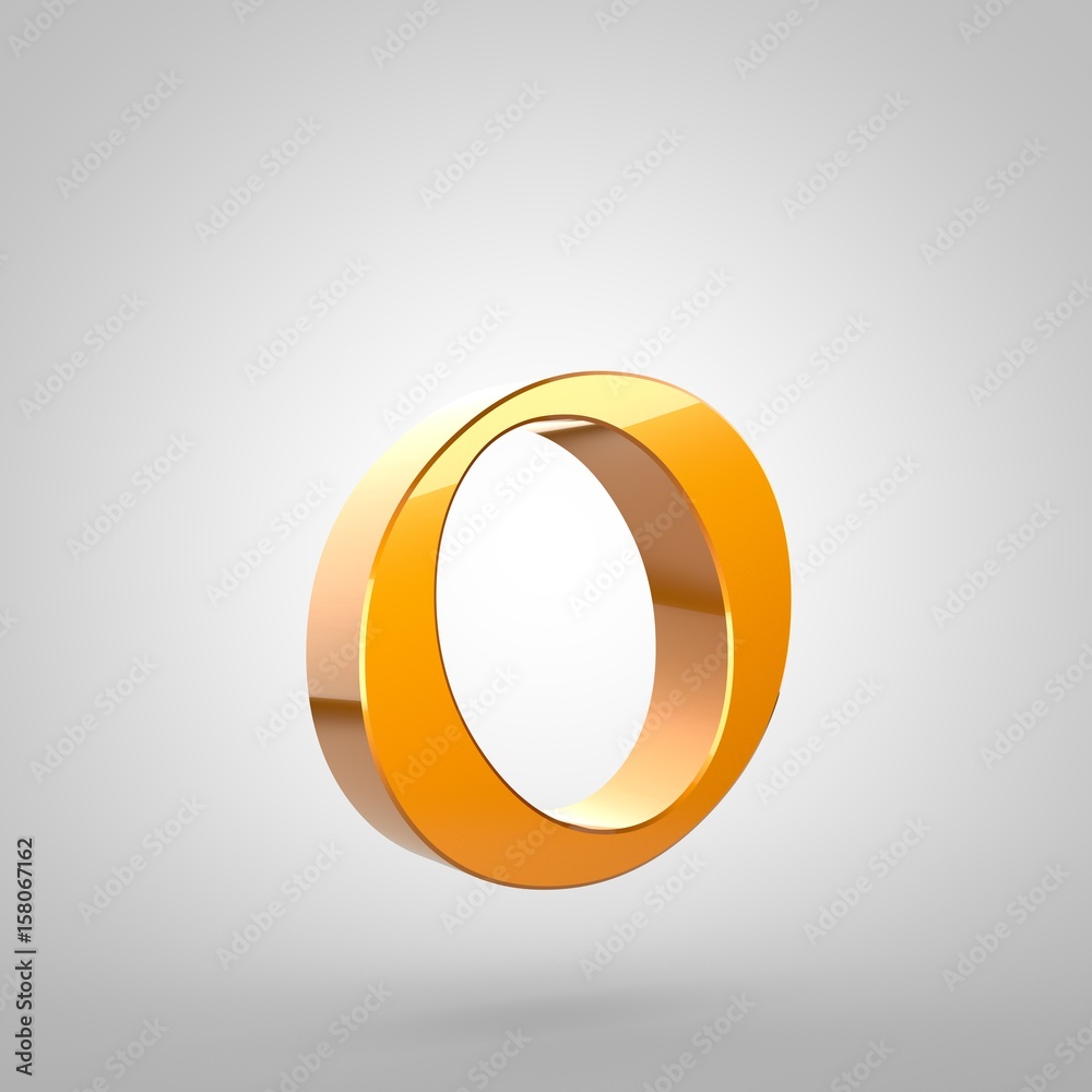 Gold letter O lowercase isolated on white background Gold letter O lowercase isolated on white background