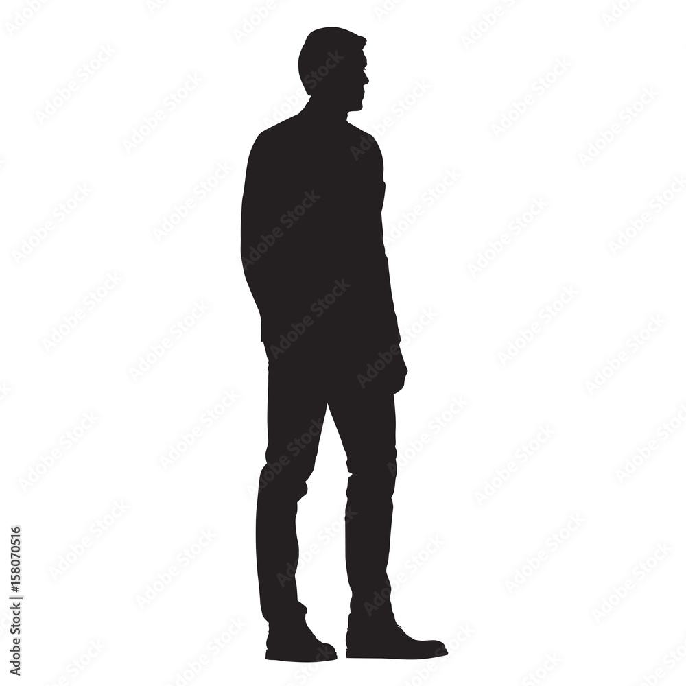 Man standing, side view, isolated vector silhouette