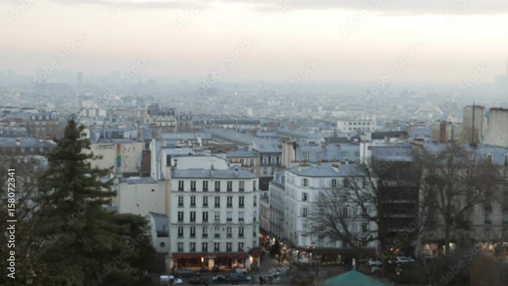 Aerial view on Paris, France. Visible smog - industrial mist. Slightly blurred evening scene. Aerial view on Paris, France. Visible smog - industrial mist. Slightly blurred evening scene.